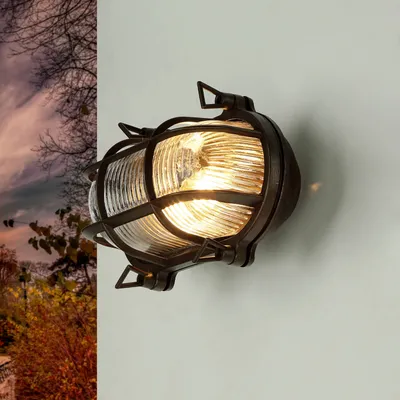 Produktbild von Außenlampe Wand Schwarz Glas Echt-Messing Außenleuchte Wand Terrasse