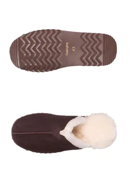 Produktbild von Herren Pantoffeln Slipper aus m Lammerfell Plüsch Hausschuhe Winter warm Coffee Größe 46