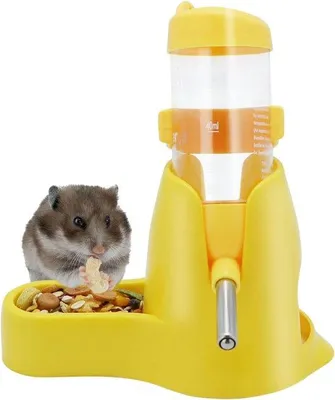 Image de Abreuvoir 3-en-1 pour hamsters et rongeurs, distributeur d'eau automatique avec socle, pour hamsters, rats et lézards, 80 ml, jaune