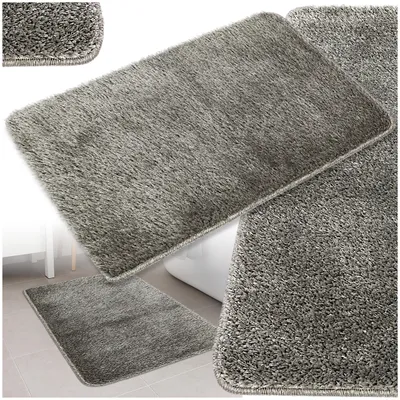 Produktbild von Badematte 50x80 cm Grau – Weicher & glänzender Badezimmerteppich, waschbar & für Fußbodenheizung geeignet, rutschfest
