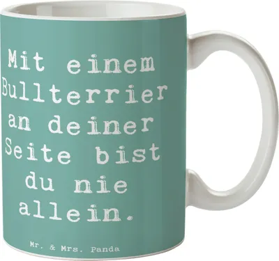 Produktbild von Mr. & Mrs. Panda Keramiktasse Spruch Bullterrier Begleiter - Meeresbrise - Geschenk, Tasse, Kaffeetasse, Hunderassen, Hunderasse, Kaffeebecher, Eigenschaften, Teetasse