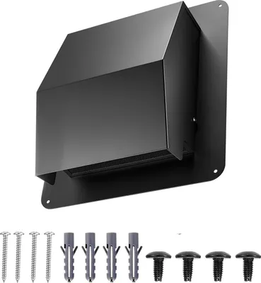 Zdjęcie produktu dla Kratka wentylacyjna SucceBuy z maskownicą, 335x295x160 mm Kratka wentylacyjna wykonana z wytrzymałej stali SPCC ze zintegrowaną kratką ochronną, kratka wywiewna do dachów, ścian i zewnętrznych kanałów wywiewnych (czarna)
