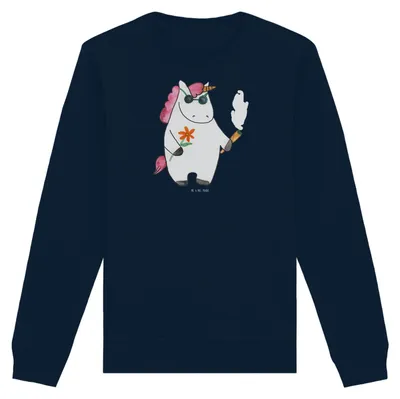 Produktbild von Mr. & Mrs. Panda Bio Sweatshirt Einhorn Woodstock Größe XL - French Navy - Geschenk, Sweater, Pullover, Einhörner, Pulli, Baumwoll, Party, Alkohol, Unicorn, Joint