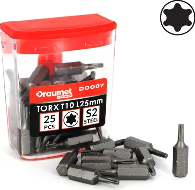 Produktbild von 25 TORX T10 Bits aus S2 Stahl Schraubendreher TX10 Bit inkl. Aufbewahrungsbox