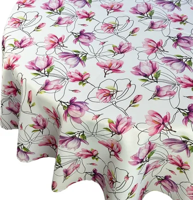 Produktbild von Tischdecke Fleckenabweisende Druck Runde Blumen Magnolie Rosa Durchmesser: Ø 75 cm