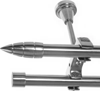Produktbild von Edelstahl Look Gardinenstange Ø 20mm Deckenträger 2-läufig zweiläufig Deckenbefestigung Spitze D61 E81E30 RR