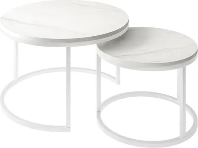 Produktbild von Runder Couchtisch CIRI 2in1 LEVANTO 70 cm und 50 cm Weiß / marmor levanto
