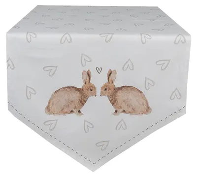 Obrázok produktu pre Clayre & Eef Bežec na stôl 50x160 cm Biela hnedá bavlna Králik