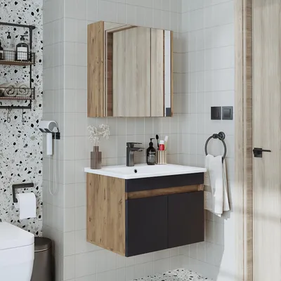 Produktbild von Roomart ATRIA-65 Badmöbel-Set 3-teilig 65 cm breit, Anthrazit-Eiche