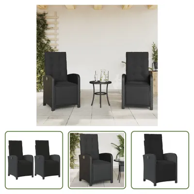 Produktbild von The Living Store Gartensessel mit Fußteil 2 Stk. Verstellbar Schwarz Poly Rattan