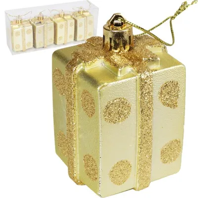Image de Lot de 4 boules de Noël en plastique en forme de cadeaux
