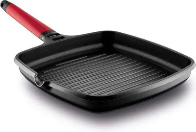 Image de Poêle à griller en fonte d'aluminium de 27 cm, adaptée aux fours, aux cuisinières à gaz, vitrocéramiques, électriques et à induction, avec revêtement antiadhésif