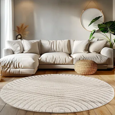 Immagine prodotto di Teppium Tappeto a Pelo Alto per Soggiorno Stile Boho Scandinavo Effetto 3D Shaggy Morbido e Soffice, Dimensioni: 160 cm rotondo