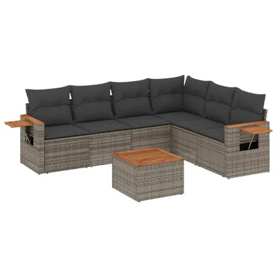 Produktbild von vidaXL 7-tlg. Garten-Sofagarnitur mit Kissen Grau Poly Rattan