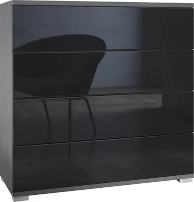Produktbild von Vladon Kommode Pavos V3, Sideboard mit 4 Schubladen Anthrazit matt/Schwarz Hochglanz (76 x 76 x 35 cm)