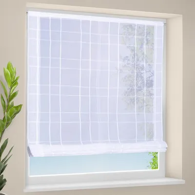 Produktbild von Gerster Raffrollo mit Technik, Karostoff B = 100 x H =170 cmTransparent We Kariert weiß