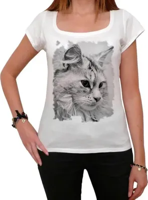 Produktbild von Damen Grafik T-Shirt Katze maine coon – Cat Maine Coon – Öko-Verantwortlich Vintage Jahrgang Kurzarm Lustige Druck Geburtstag Geschenk Frau
