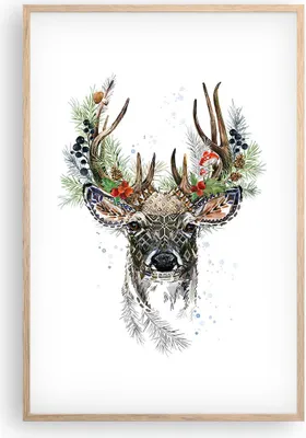 Produktbild von Gerahmtes Poster - Rahmen in heller Eiche - Surrealismus Hirsch Boho - 61x91,5 cm - Wand Bild - Wanddeko - Wandbilder - Kunstposter - Wandposter - Bilderrahmen - Bilder - Kunstdruck - P2NPA61x91-4486