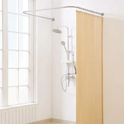 Produktbild von U-förmige Duschvorhangstange - Verstellbar 60-132 cm - Inkl. 12 Haken - Deckenstütze