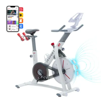 Obrázok produktu pre JASPORT S3 tichý stacionárny bicykel a rotoped na doma, magnetický odpor, 7,5 kg zotrvačník, Bluetooth, Kinomap a Zwift – biely