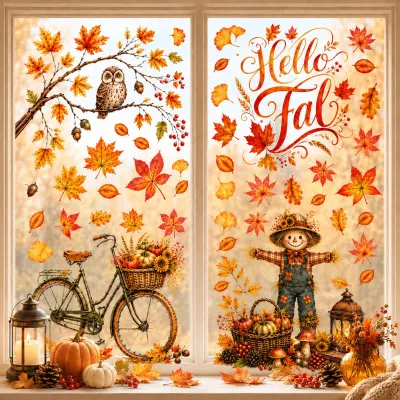Herbst Fensteraufkleber Set – 4 selbstklebende Blätter