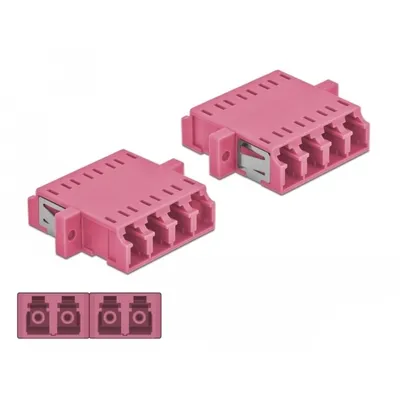 Produktbild von DeLOCK LWL Kupplung LC Quad Buchse zu LC Quad Buchse Multimode 2 Stück violett, LC, Weiblich/Weiblich, OM3, Violett, Multi-Modus, Keramik