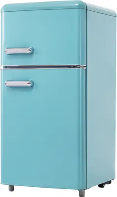 Produktbild von Merax Table Top Kühlschrank Retro Kühl-/Gefrierkombination BCD-100C, Metall Türgriff, verstellebare Ablage und Füße, Doppeltür und LED-Beleuchtung, 72 L, freistehend, Blau