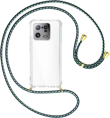 Produktbild von Handykette Backcover-Schutzhülle mit Band (Metall goldfarben) für Xiaomi 13 Pro (6.73'') - grün/blau/weiß