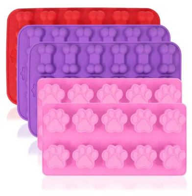 Produktbild von 5-teiliges Set: Silikon-Backform für Hundekekse, Backmatte, Ausstecher für Hundekekse, Eiswürfelformen für Gummibärchen, Gelee, Kuchen, Muffins und Cupcakes
