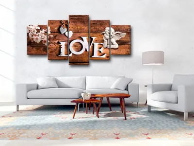 Produktbild von Akustikbild Home Love 200x100 cm Bilder Akustikschaum Hochleistungsschallabsorber Schallschutz Leinwand 5 tlg Wandbild Raumakustik Schalldämmung m-C-0117-b-m