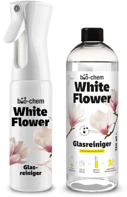 Produktbild von bio-chem White Flower Multireiniger Konzentrat mit Duft | Premium Allzweckreiniger für Küche Bad Glas Böden | Bis zu 3 Liter Reinigungslösung | Duftsprühflasche Flowra + 750 ml Refill