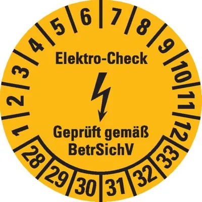 Produktbild von Dreifke® Prüfplakette Elektro-Check BetrSichV, 28-33, gelb/schwarz, Dokufolie...