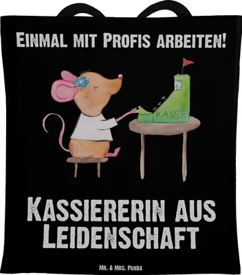Produktbild von Mr. & Mrs. Panda Beutel Kassiererin Leidenschaft - Schwarz - Geschenk, Tasche, Witzig, Einkaufstasche, Lustig, Tote Bag, Laptoptasche, Kassenwartin, Spruch, Shopping