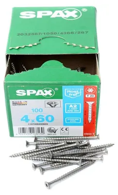 Immagine prodotto di SPAX® 1197000400603 SPAX® Universalschrauben T20 Senkkopf BLANK A2 1197000400603 4 mm x 60 mm, 100 St.