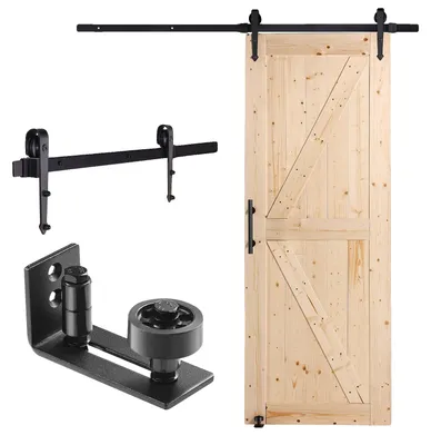 Produktbild von VEVOR Schiebetür- und Beschlagset, 36" x 84" Holzschiebetür, sanft und leise, Schiebetürset mit 8-in-1 Bodenschiene und Türgriff, Fichtenholz-Paneelplatte, einfach zu installieren, 76x213 cm, Fichtenholz-a