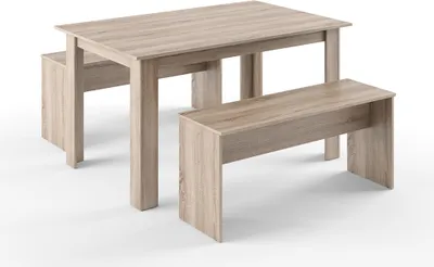 Produktbild von Vicco Esstisch Set Sentio, 90 x 140 cm mit 2 Bänken, Sonoma