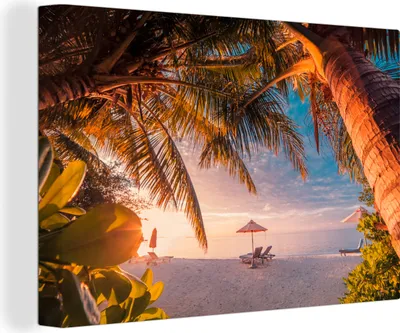Produktbild von OneMillionCanvasses® - Leinwandbilder - 150x100 cm, Strand - Palme - Meer, Wandbilder Kunstdruck Wanddekoration