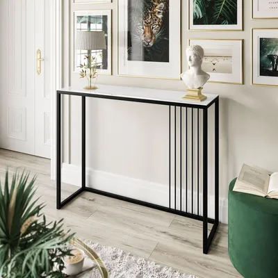 Produktbild von PRIME GLASS Konsolentisch 100 cm Schwarz / Weißes Glass