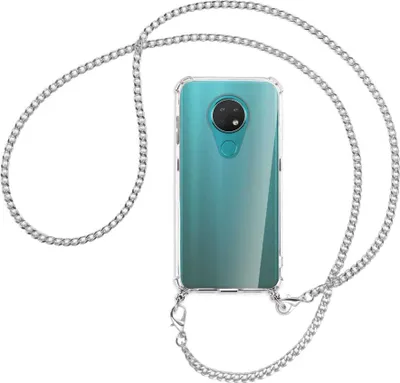 Produktbild von Handykette Backcover-Schutzhülle mit Band (Metall silberfarben) für Nokia 6.2 / 7.2 - silberfarbene Kette