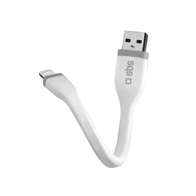 Produktbild von SBS TECABLELIGSHFLATW, 0,12 m, Lightning, USB A, Weiß, Gerade, Gerade
