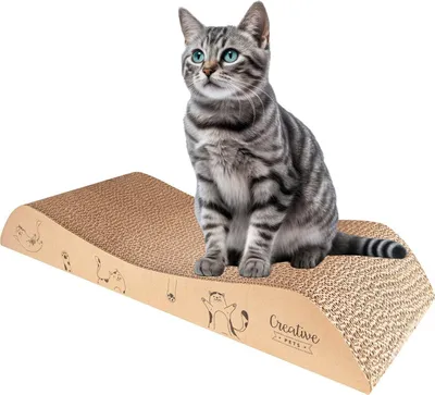 Produktbild von Creative Pets Katzen Kratzbrett 57 x 21 x 8 cm | Doppelseitige Kratzpappe | Natürlicher Kratzbaum | Robuste Kratzmöbel Katze | Pappe Kratzbretter
