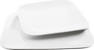 Image de Almina Set de 2 assiettes de service Blanc en porcelaine en forme de carré avec des coins arrondis