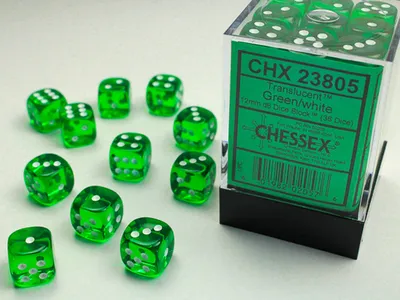 Produktbild von Chessex - Translucent - 36x D6 12mm - Green/White