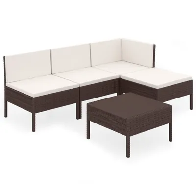 Immagine prodotto di set 5 pezzi da giardino con cuscini in poly rattan marrone