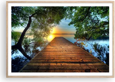 Produktbild von Gerahmtes Poster - Rahmen in heller Eiche - Brücke See - 100x70 cm - Wand Bild - Wanddeko - Wandbilder - Kunstposter - Wandposter - Bilderrahmen - Bilder - Kunstdruck - Wandbild - P2NAA100x70-3528