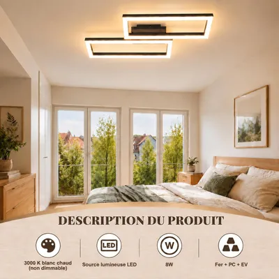 Image de Plafonnier LED ZMH pour chambre à coucher, 49 cm, noir, 3000 K, design rectangulaire, lampe de couloir pour salon, cuisine et bureau, Image générée par une IA
