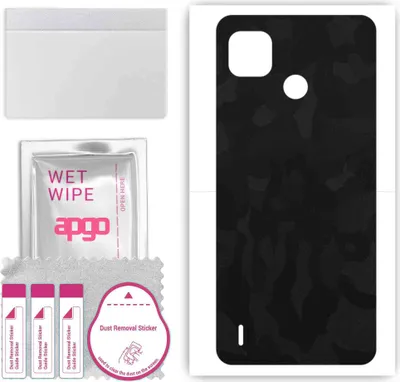 Produktbild von apgo Rückseite Schutzfolie, Skin, kompatibel mit Tecno Pop 4, Hinten Displayschutzfolie aus Vinylfolie, kratzfest, einfache Montage - Schwarzes Tarnmuster