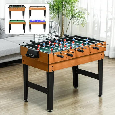 Produktbild von Multigame Tisch 4-in-1, Tischtennis Kicker Billard Tischhockey, Spieltisch MDF Stahl, Natur+Schwarz | 107 x 61 x 84,5 cm | 22 kg | Familienspiel