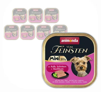 Produktbild von Animonda Vom Feinsten Mini 8x100g Nassfutter für Hunde mit Kalbfleisch, Schinken und Basilikum