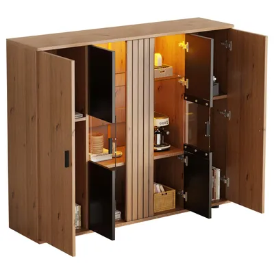 Produktbild von 140*35*113cm Wohnzimmerseitenschrank,Wohnraum-Beistellschrank mit Trennwand-Design und verstellbaren Trennwänden, Sideboard mit 4 Türen
